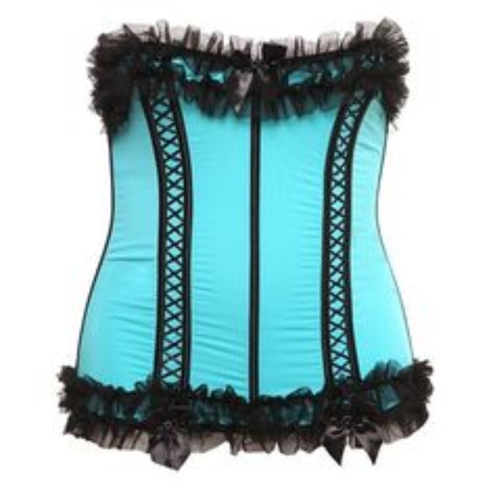 Torrid Teal Black Ruffle Bustier Corset Size 0